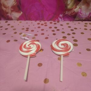 Red and White Swirl Lollipop Earrings